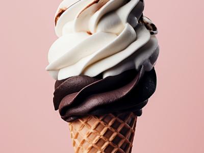 csoki csavaros fagylalt alul, felette vanília tölcsérben csokiöntettel